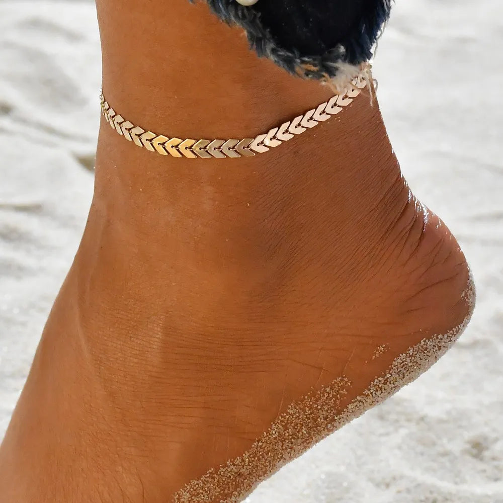 3Pcs/Set Gold Color Simple Chain Anklets for Women Beach Foot Jewelry Leg Chain Ankle Bracelets Women Accessories