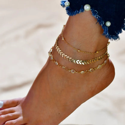 3Pcs/Set Gold Color Simple Chain Anklets for Women Beach Foot Jewelry Leg Chain Ankle Bracelets Women Accessories