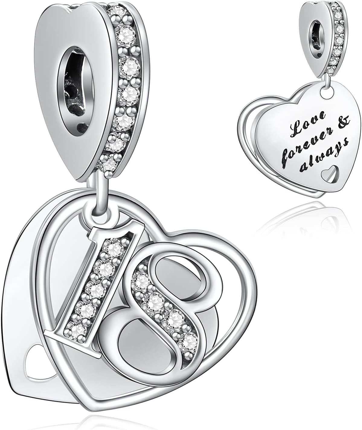 16 18 21 30 40 50 60 Years of Love Dangle Charms for Charms Bracelets, Forever & Always 925 Sterling Silver Cubic Zirconia Bead Pendant, Happy Birthday Jewelry Gifts for Women