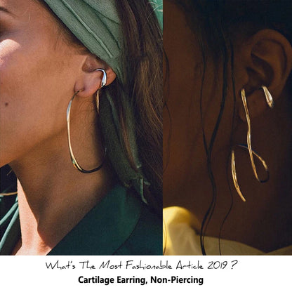 Solid Gold Color Earrings without Piercing Geometric round Ear Cuff Minimalist Cartilage Earrings Women Simple Jewelry