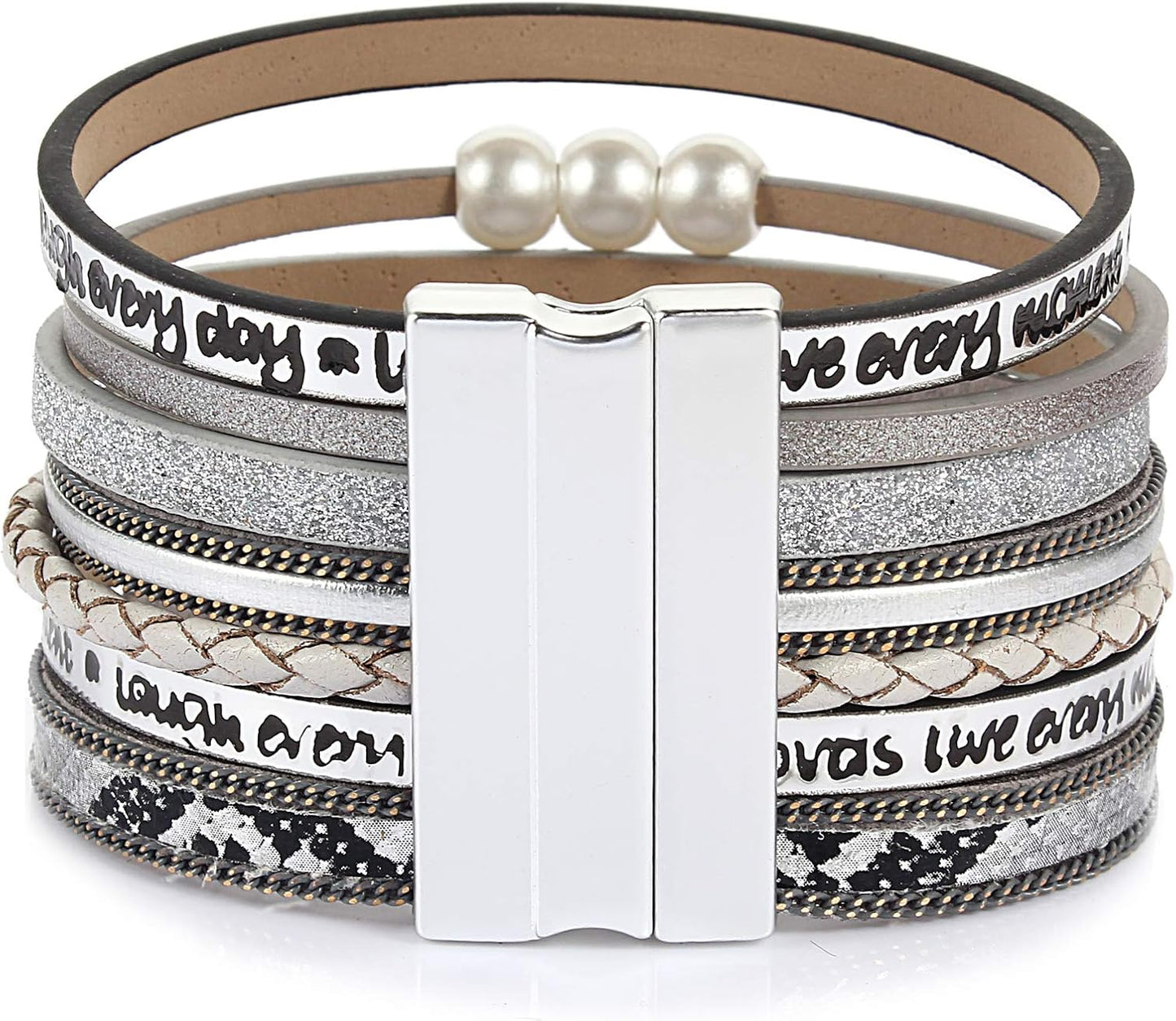 Tree of Life Leather Wrap Bracelet Inspirational Cuff Bangles Boho Pearl Bracelets with Magnetic Clasp Unique Jewelry Gifts for Women