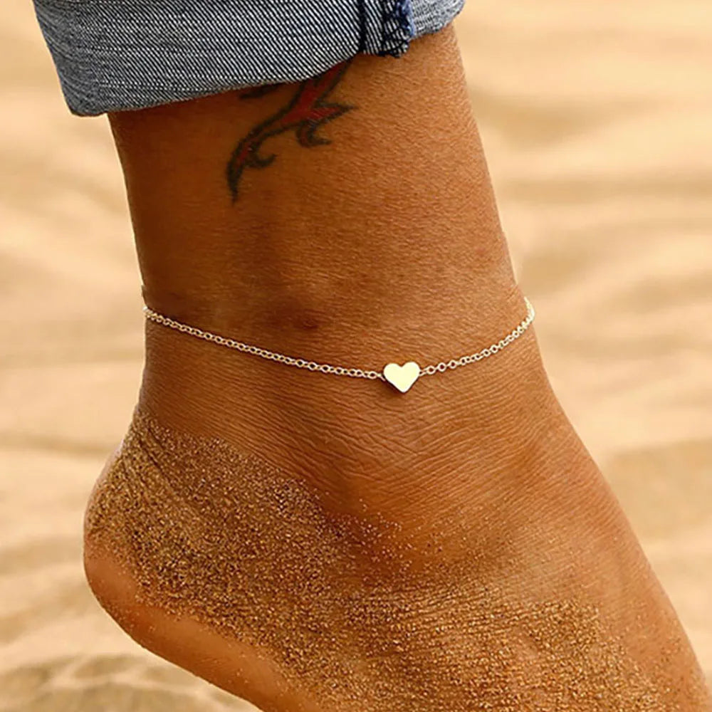 Women'S Anklet Bohemian Layered Heart Anklet Summer Beach Anklets on Foot Ankle Bracelets for Women Leg Chain