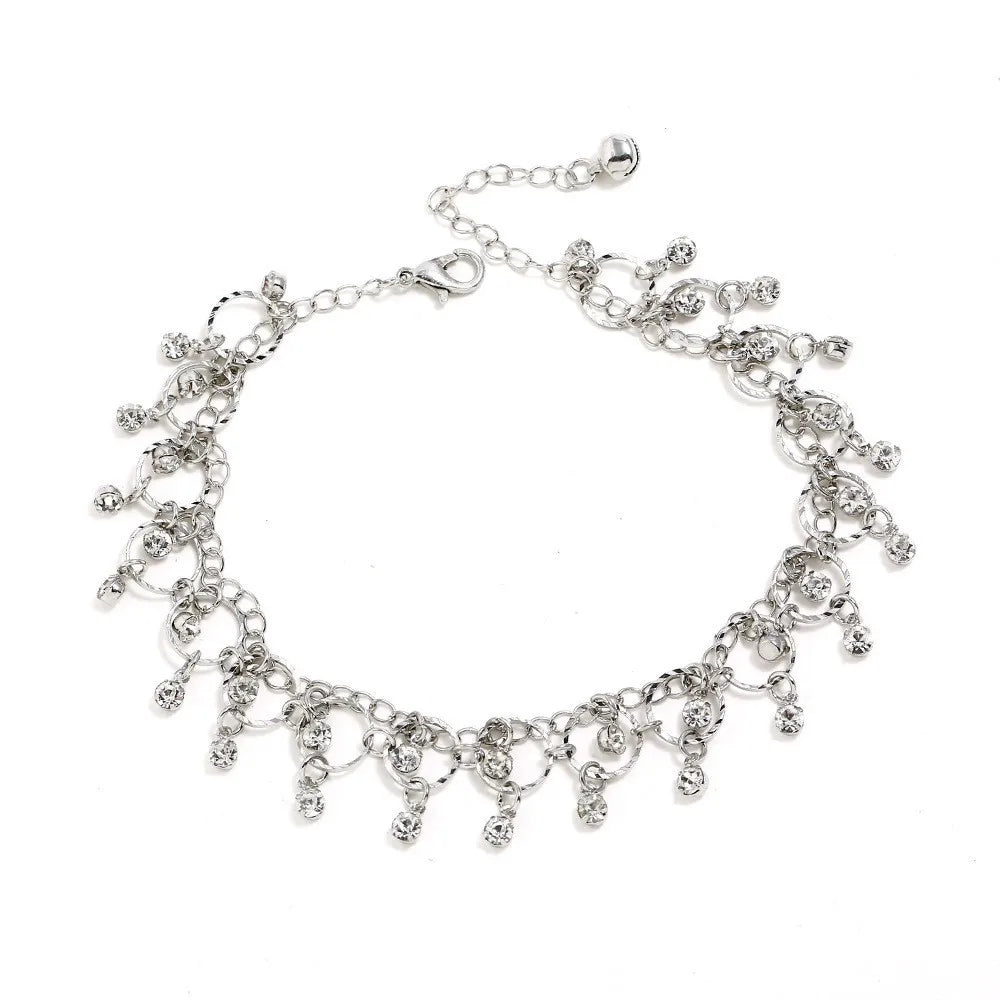 New Fashion Summer Beach Foot Chain Jewelry for Women Exquisite Gold Silver Color Shiny Rhinestones Ankle Bracelets Anklet