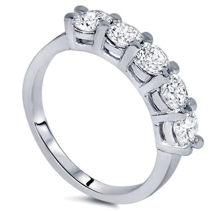 Pompeii 1Ct Five Stone Natural round Diamond Wedding Anniversary Ring 14K White Gold