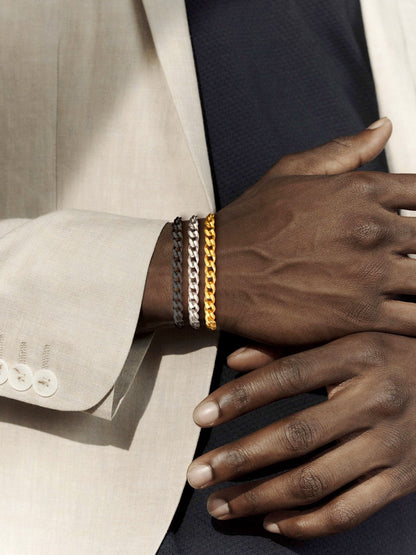 Men Chain Bracelet Gold Plated Cuban Curb Bracelet 6MM 8.3 Inch Wrist Bracelet Mens Stainless Steel Jewelry