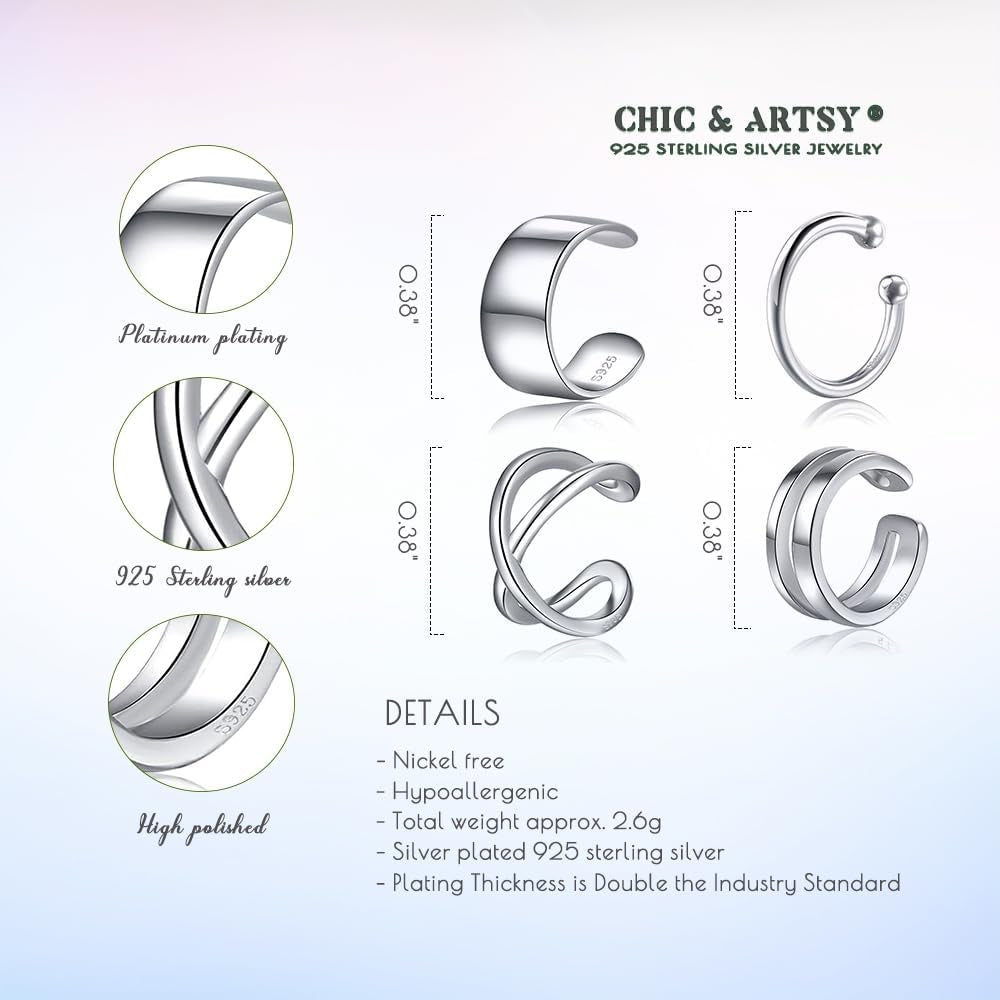 Cuff Earrings 925 Sterling Silver Ear Cuff Earrings Non-Piercing Fake Helix Cartilage Cuff Earrings Various Styles Conch Ear Cuffs Fine Jewelry for Women Man