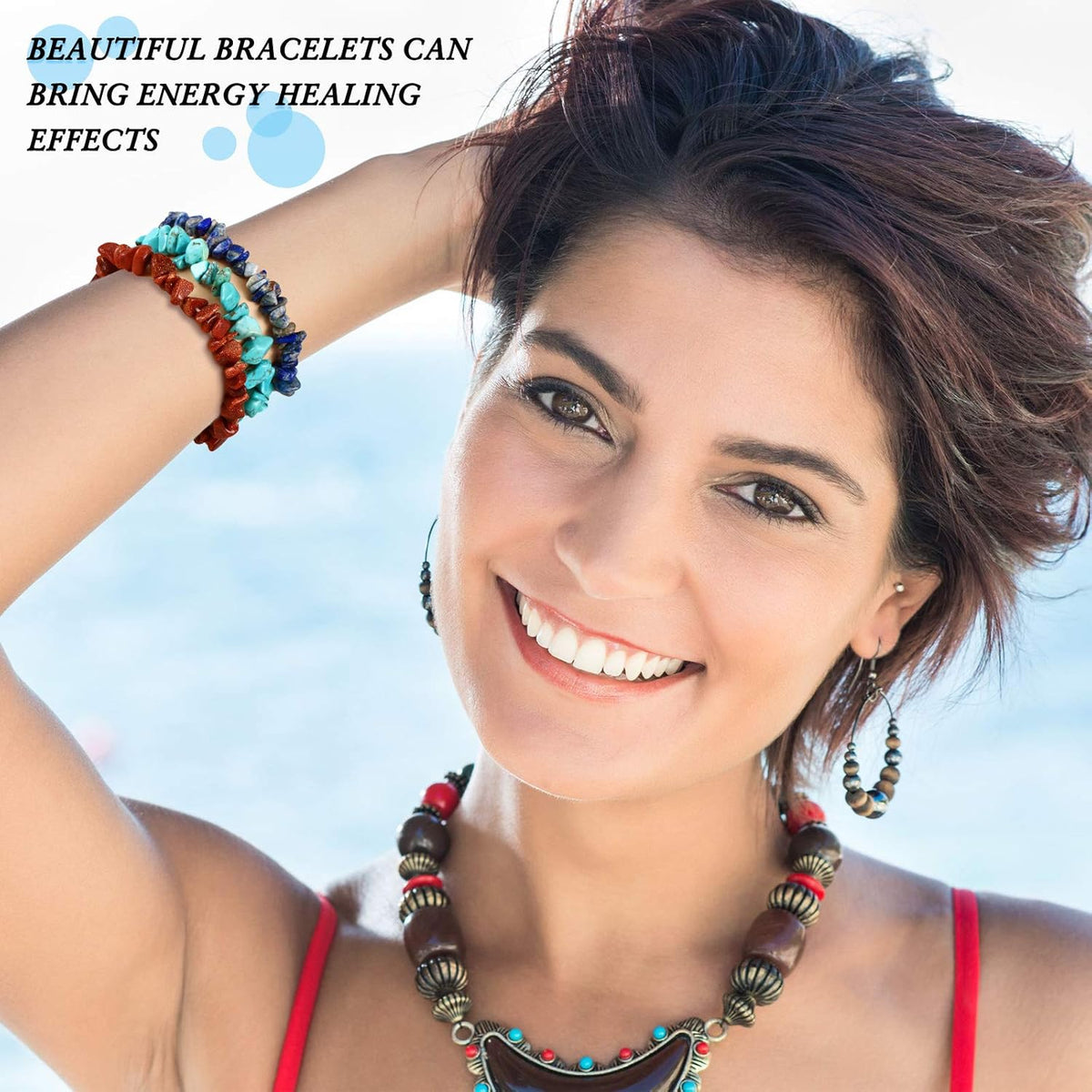 20 Pieces Crystal Stretch Chip Bracelets Bulk Natural Gemstone Chakra Bracelets for Women Reiki Yoga Anxiety