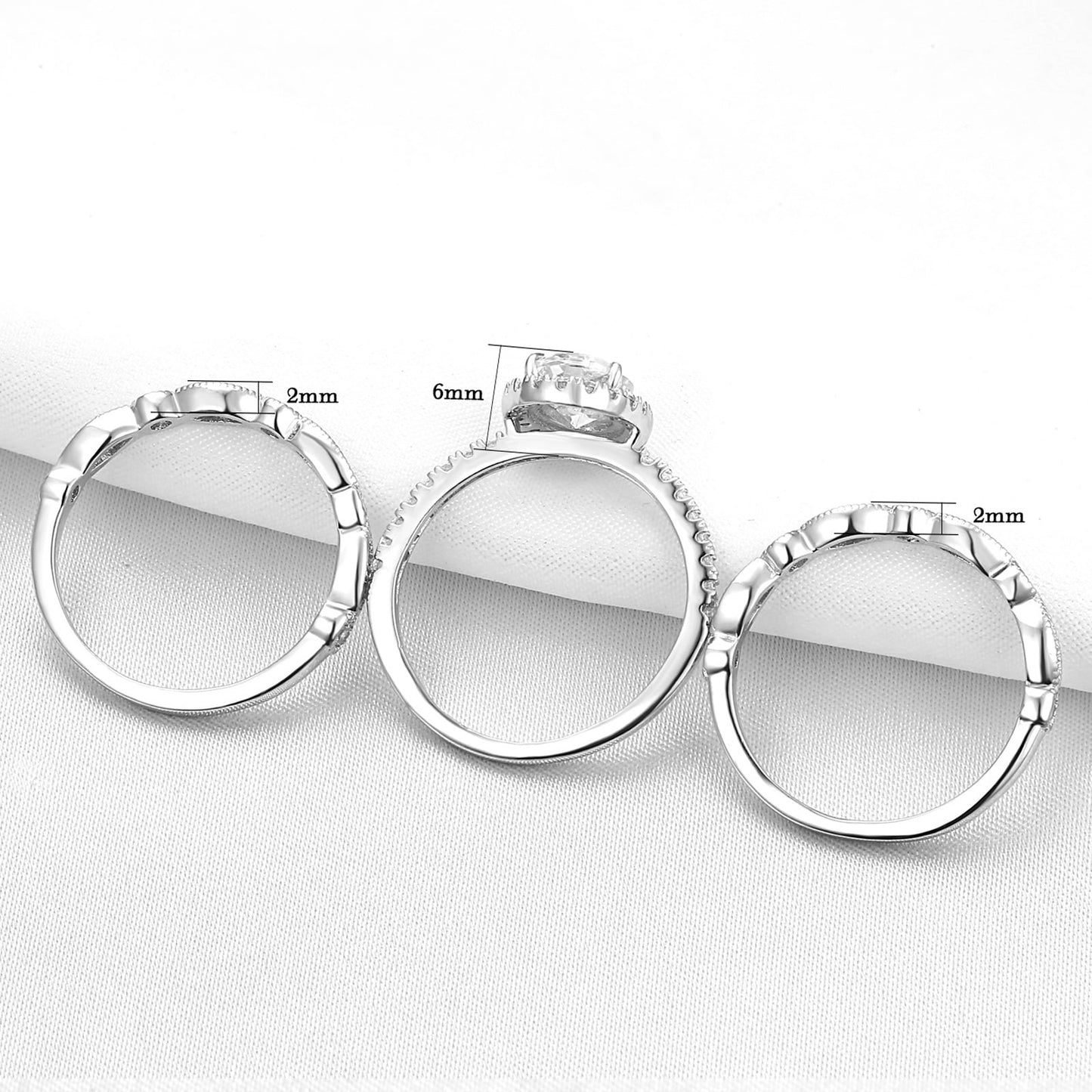 Engagement Sets Wedding Rings for Women 925 Sterling Silver 3Pcs White Cz Size 8