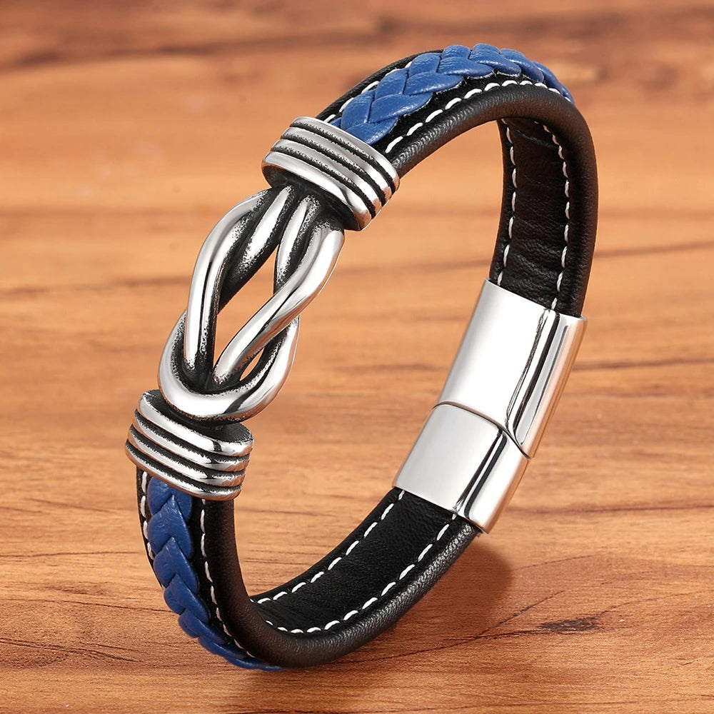 Braided Rope Wrap Leather Bracelets for Men Bangles Fashion Male Women Charm Stainless Steel Clasp Jewelry DIY Customization