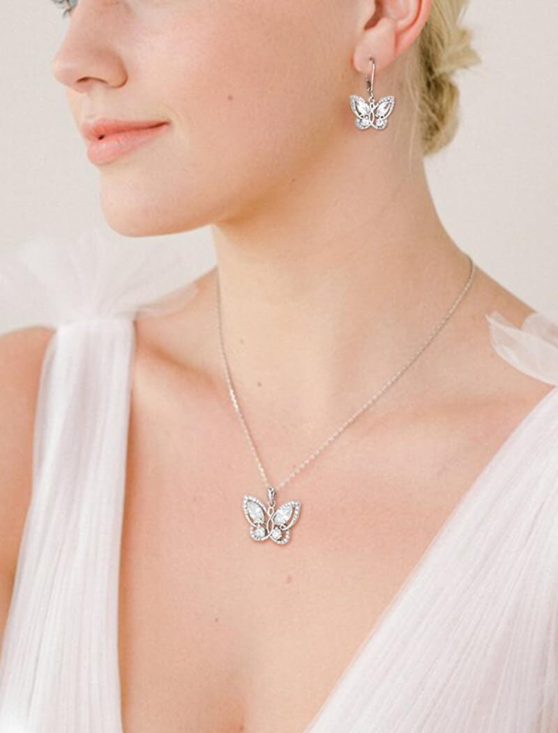 Butterfly Pendant Necklace Women 925 Sterling Silver April Birthstone Cubic Zirconia Butterfly Jewelry Gifts