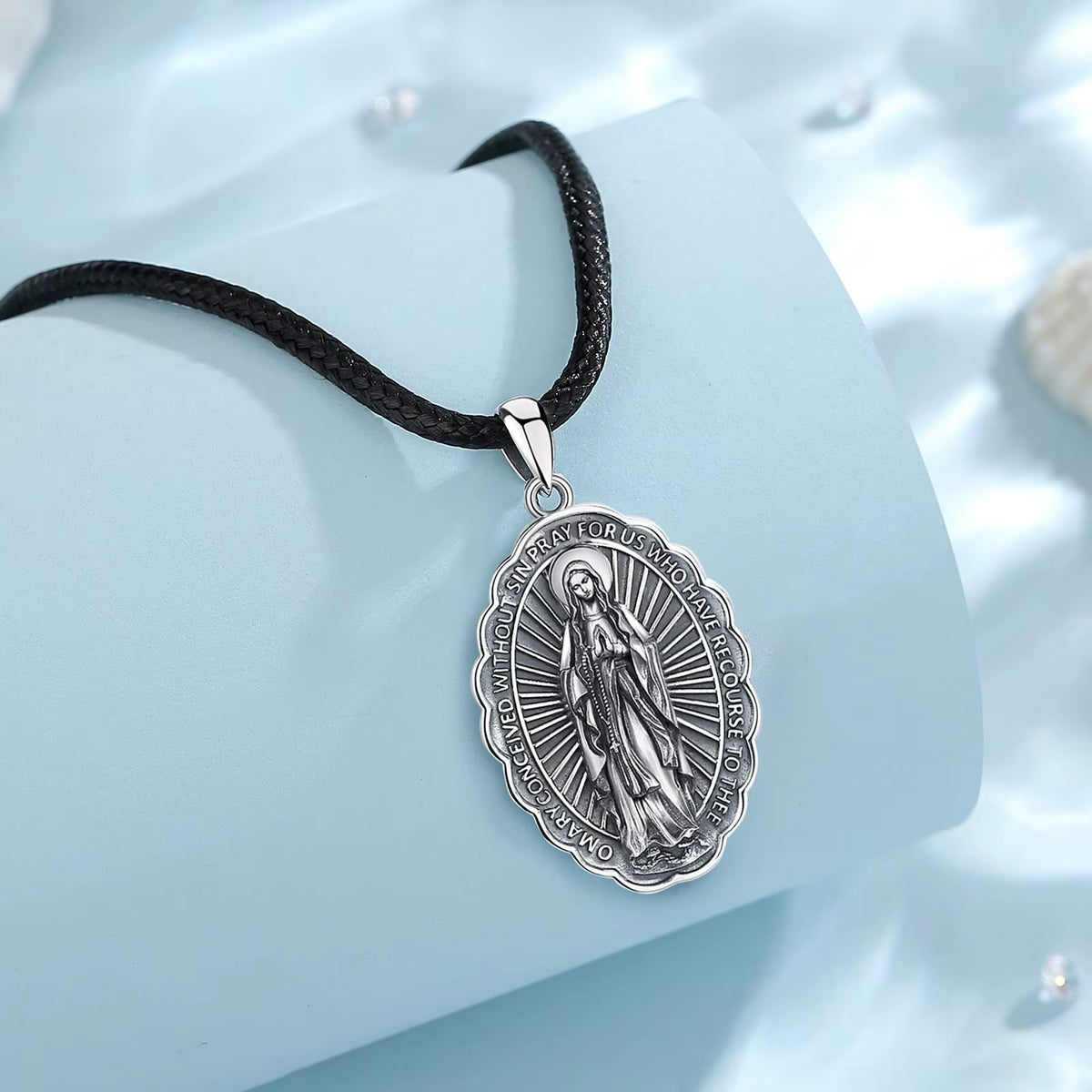 925 Sterling Silver Virgin Mary Cross Amulet Pendant
