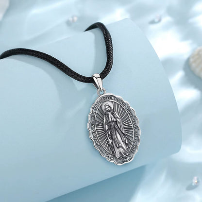 925 Sterling Silver Virgin Mary Cross Amulet Pendant