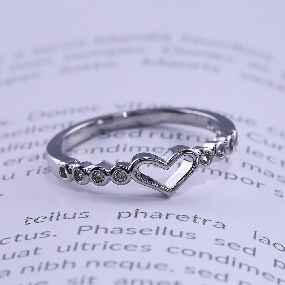 Romantic Heart 925 Silver Filled Ring Women Cubic Zircon Wedding Jewelry Sz 6-10