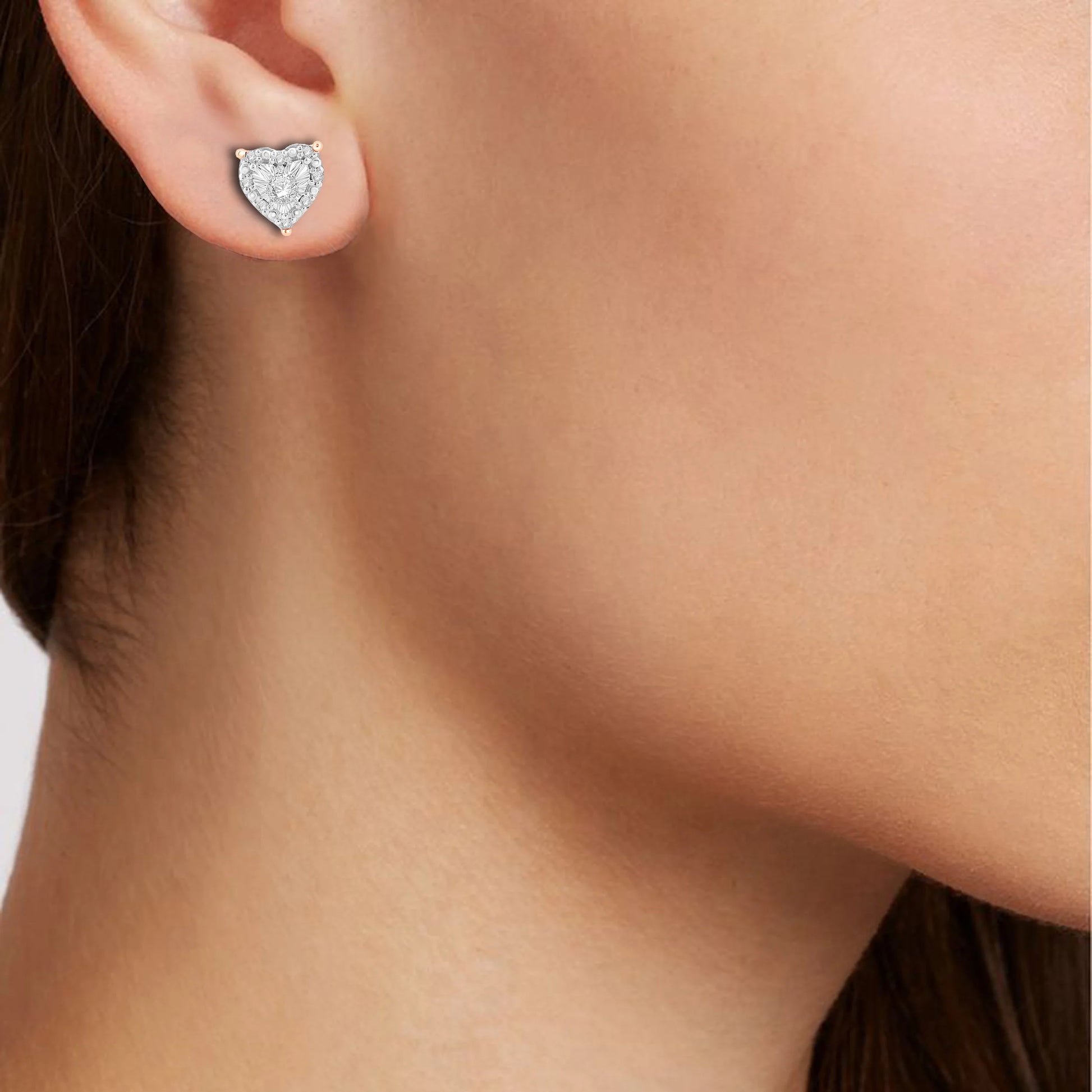 1/4 Cttw Diamond Halo Heart Stud Earrings in Rose Gold Plated Sterling Silver (Color H-I / Clarity I1-I2)