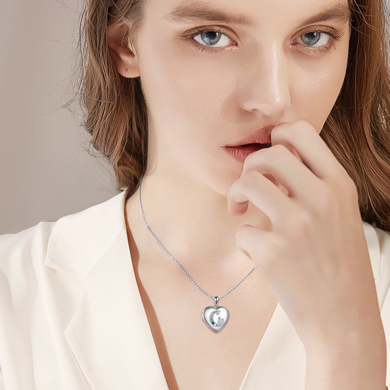 Anniversary Gifts for Women Sterling Silver Heart Cat Lockets Necklace That Holds Pictures Jewelry Birthday Gifts