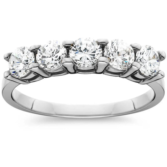 Pompeii 1Ct Five Stone Natural round Diamond Wedding Anniversary Ring 14K White Gold