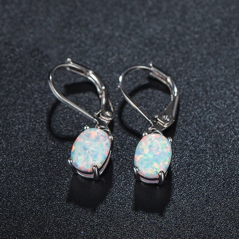 Four-Claw Oval Opal Earrings European and American Ornament