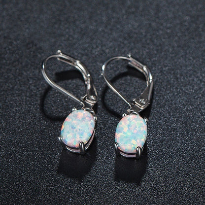 Four-Claw Oval Opal Earrings European and American Ornament