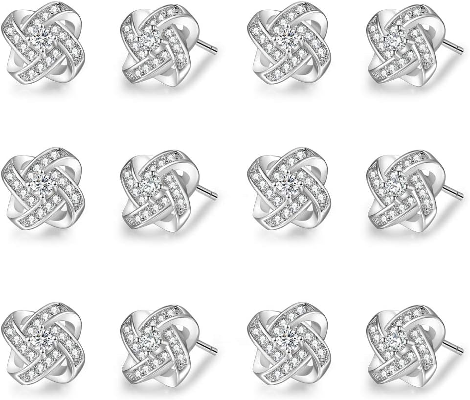 Bridesmaids Gift Set of 6 or 4 Stud Earrings Rose Gold Knot Bridesmaid Earring for Women I Couldn’T Tie a Knot without You Wedding Proposal Hypoallergenic Jewelry