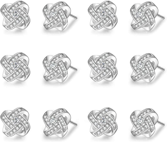 Bridesmaids Gift Set of 6 or 4 Stud Earrings Rose Gold Knot Bridesmaid Earring for Women I Couldn’T Tie a Knot without You Wedding Proposal Hypoallergenic Jewelry