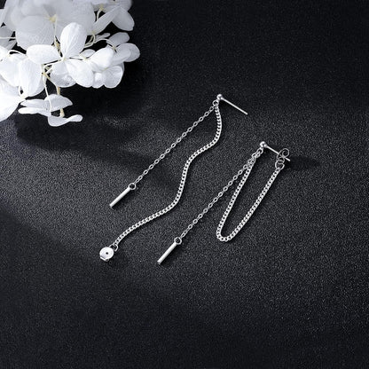 Solid 925 Sterling Silver Bar Dangle Earrings for Women Minimalist Dangle Earrings Threader Chain