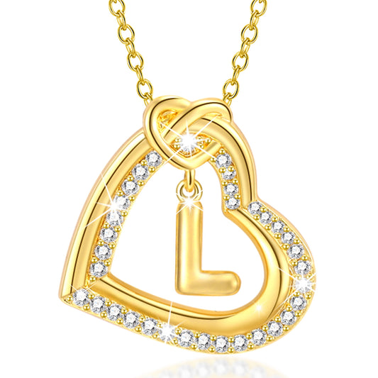 18K Gold Plated Love Heart Initial Necklaces for Women Girls CZ Bubble Letter L Pendant Chain Graduation Wedding Birthday Jewelry Gifts Ideas Teen Kids Bride Mom Girlfriend Wife Daughter Age