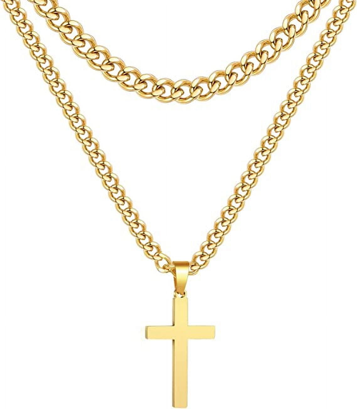 Layered Gold Cross Necklaces for Men Stainless Steel Cuban Curb Link Pendant Chain Necklaces Set Graduation Father'S Day Jewelry Gifts Ideas Dad Husband Son Teen Teenage Age