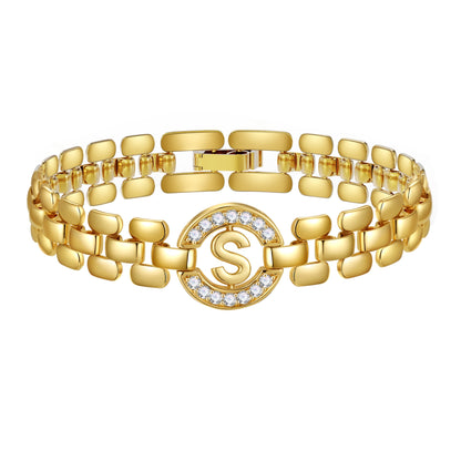 14K Gold Plated Initial Bracelets for Women Mom Wife Mommy Daughter Cubic Zirconia Watch Bangle Wrist Charm Bracelet Alphabet Letter S Chain Bracelet Birthday Mother'S Day Jewelry Gifts for Her