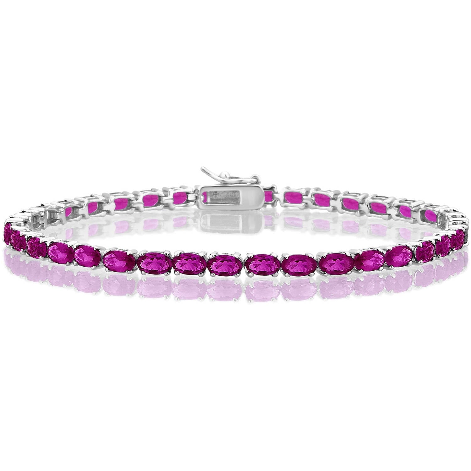 Created Ruby Gemstone Women'S Tennis Bracelet in Sterling Silver, 7.5"