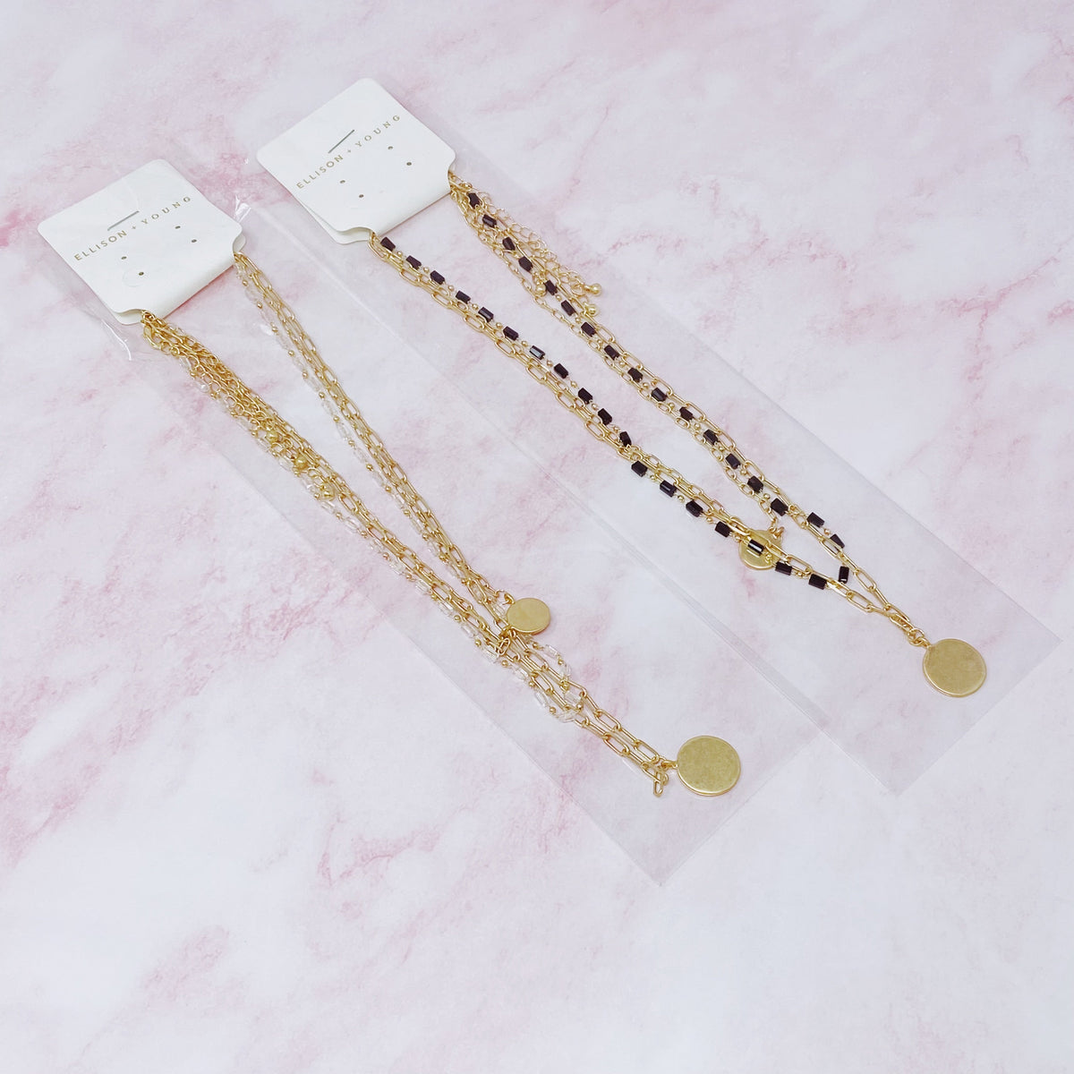 Disc & Beaded Chain Necklace Set of 3