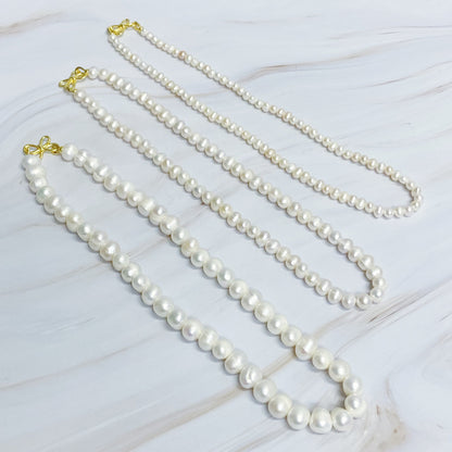 Clover Clasp Genuine Pearl Necklace