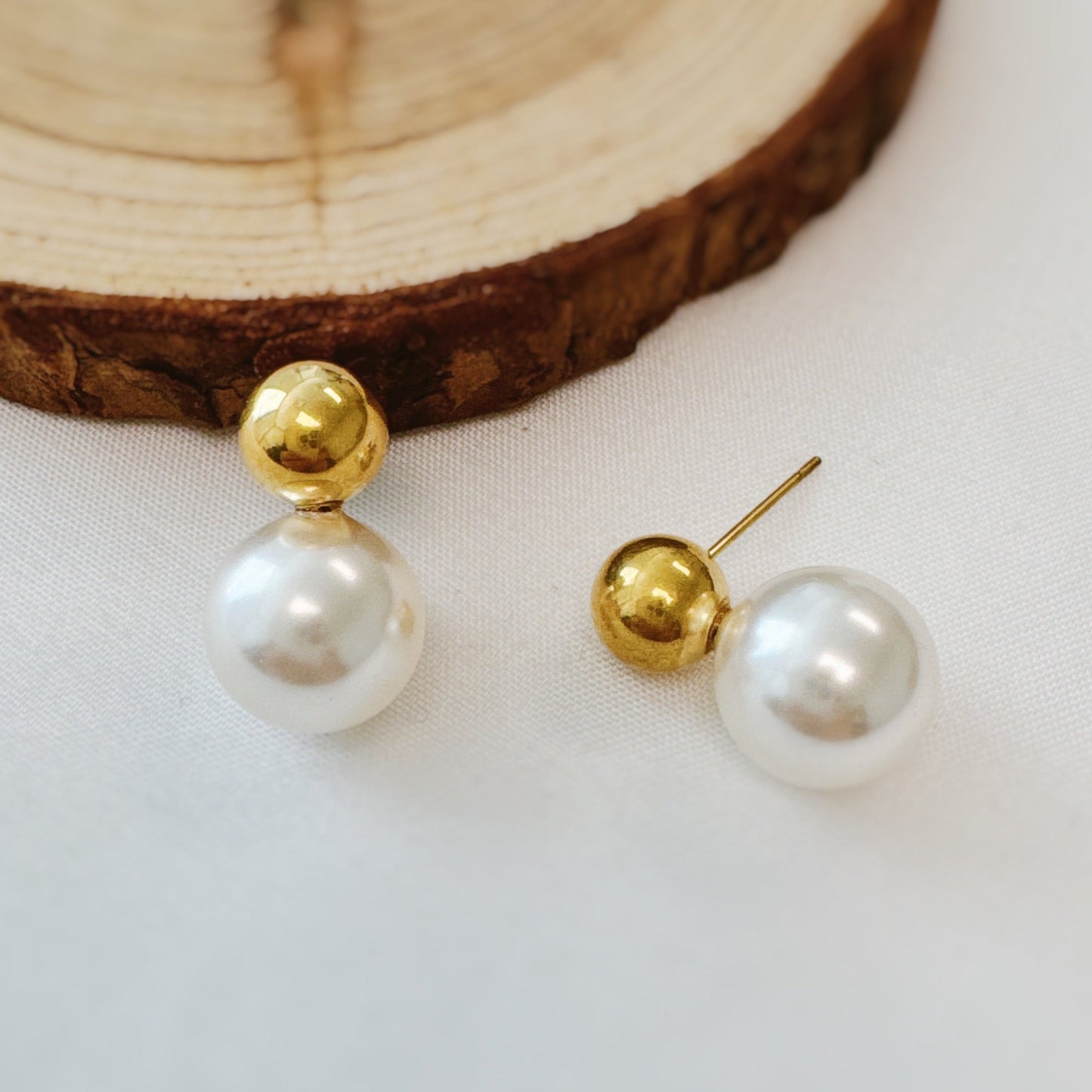 Ball and Pearl Stud Earrings