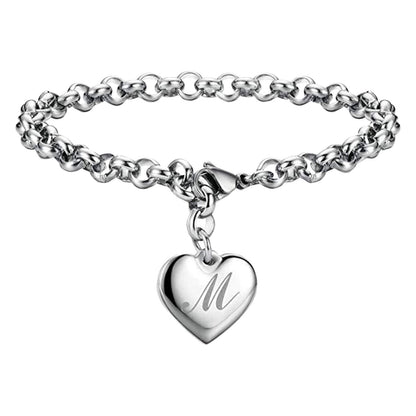Bracelet for Women Initial Charm Bracelets for Teen Girls Stainless Steel Heart Charm Bracelets for Women 26 Letters Alphabet Bracelet Jewelry Gifts for Teenage Girls Accessories M