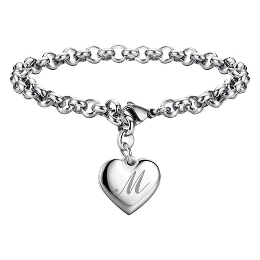 Bracelet for Women Initial Charm Bracelets for Teen Girls Stainless Steel Heart Charm Bracelets for Women 26 Letters Alphabet Bracelet Jewelry Gifts for Teenage Girls Accessories M
