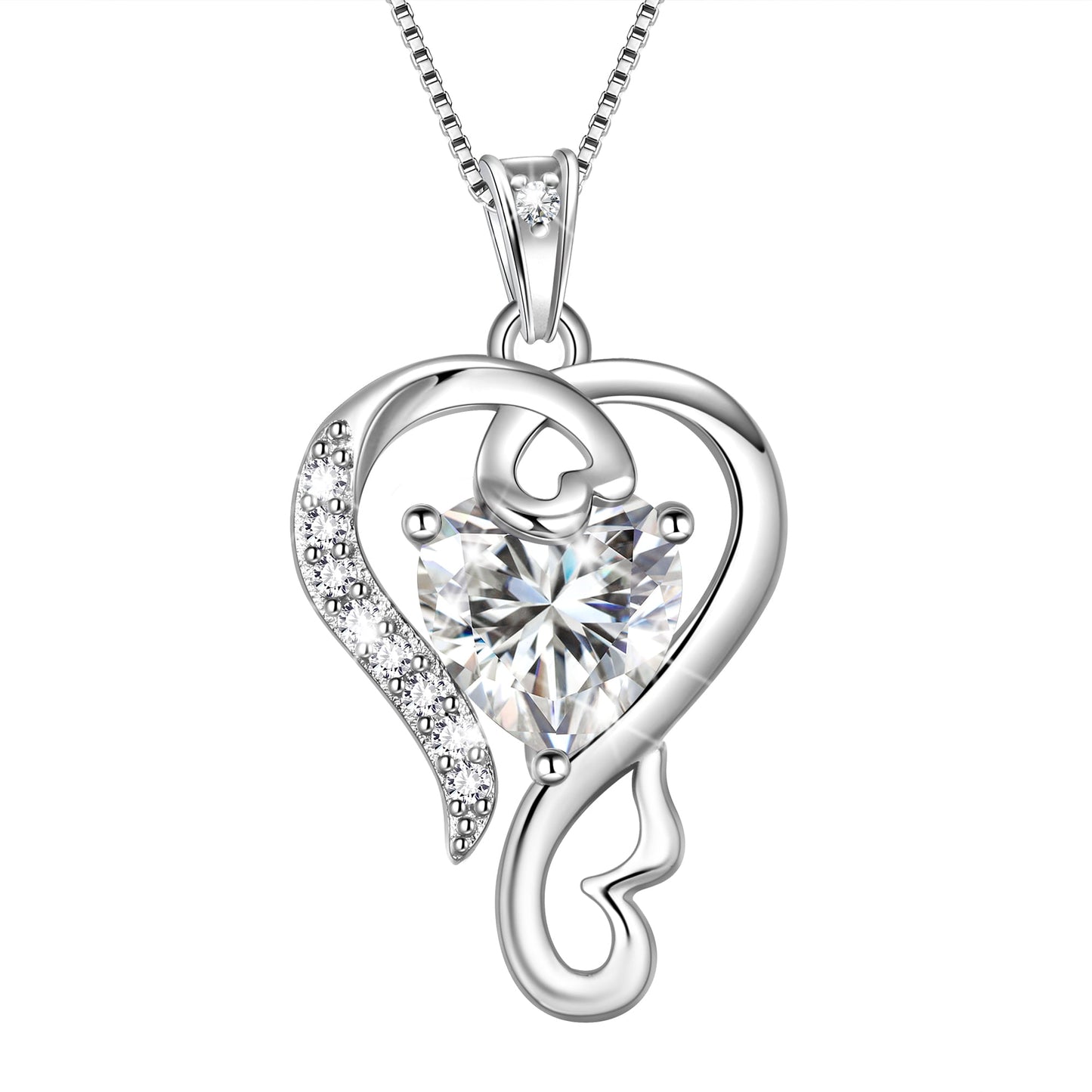 925 Sterling Silver Love Heart Necklace April Birthstone Pendant,Jewelry Birthday Christmas Valentine Mother'S Day Gifts for Women Mom