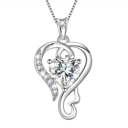 925 Sterling Silver Love Heart Necklace April Birthstone Pendant,Jewelry Birthday Christmas Valentine Mother'S Day Gifts for Women Mom