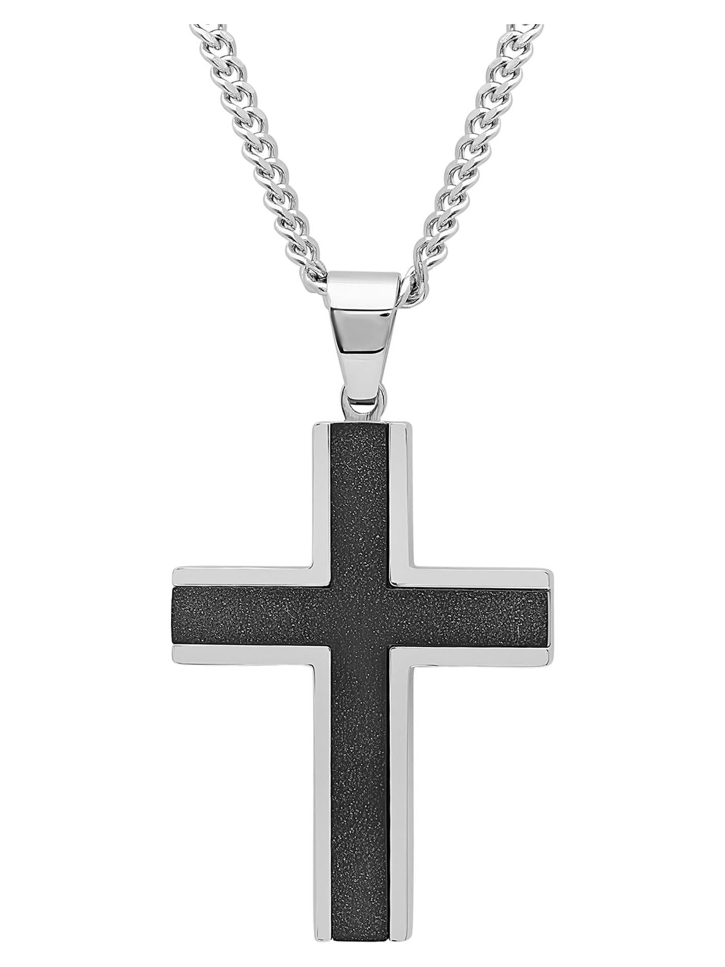 Men'S Stainless Steel Textured Cross Pendant Necklace