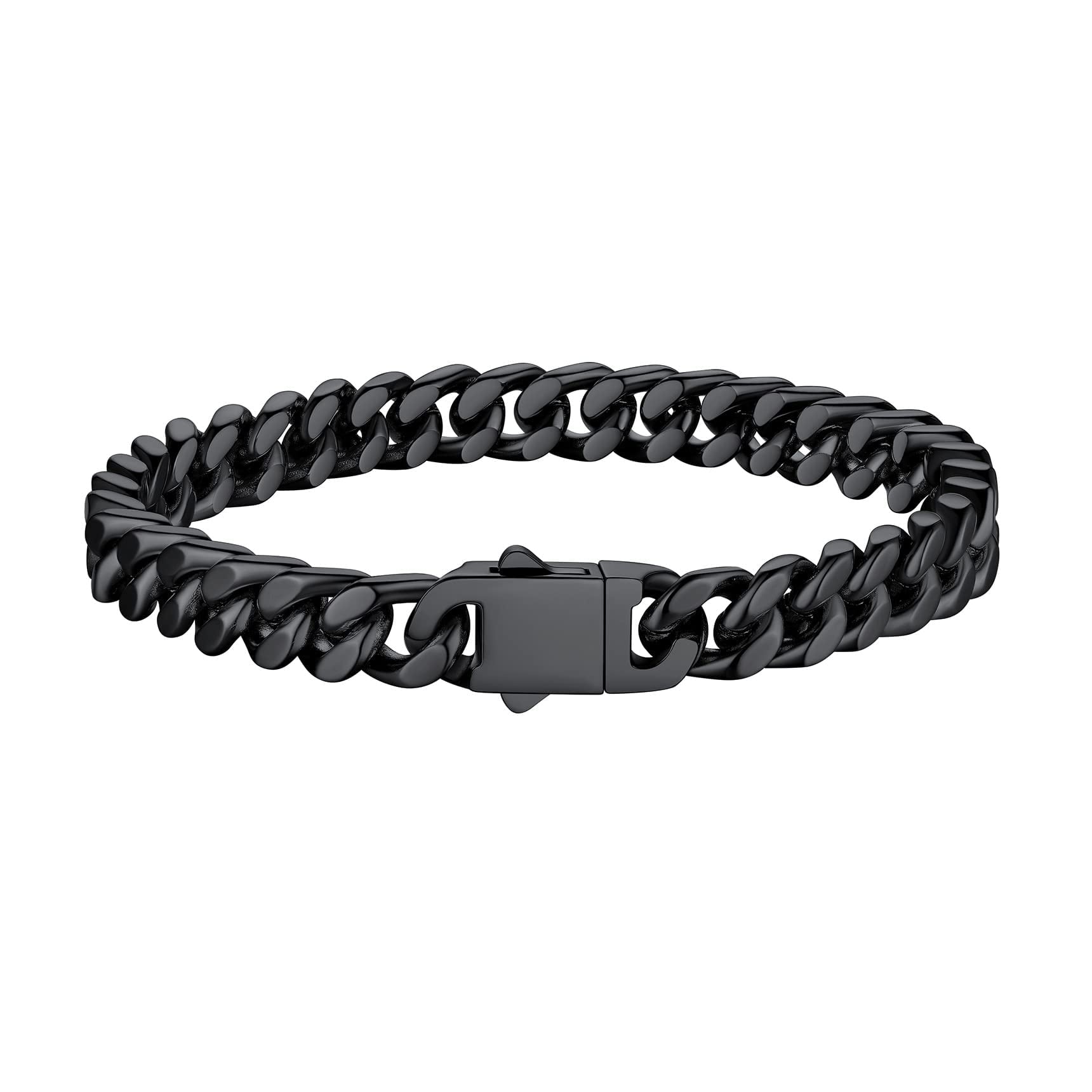 7Mm Stainless Steel Miami Cuban Bracelet Black Metal Filled Man Chain Bracelet, 9.1In Long Hand Curb Chain for Women Cool Statement Fashion Jewelry