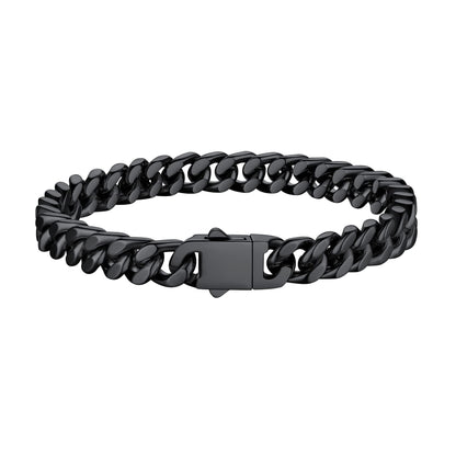 7Mm Stainless Steel Miami Cuban Bracelet Black Metal Filled Man Chain Bracelet, 9.1In Long Hand Curb Chain for Women Cool Statement Fashion Jewelry