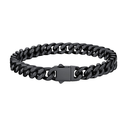 7Mm Stainless Steel Miami Cuban Bracelet Black Metal Filled Man Chain Bracelet, 9.1In Long Hand Curb Chain for Women Cool Statement Fashion Jewelry
