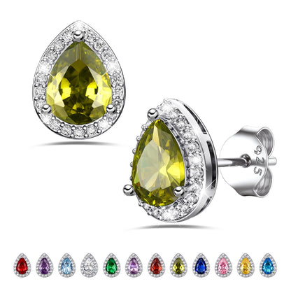 925 Sterling Silver Birthstone Stud Earrings for Women, Sparking August Teardrop Cut Diamond Earrings for Sensitive Ears