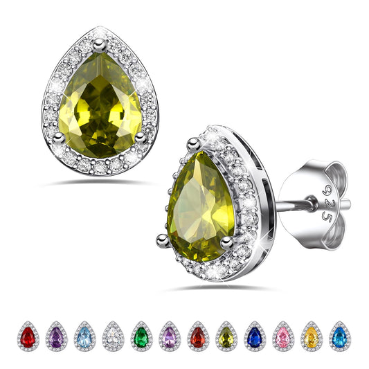 925 Sterling Silver Birthstone Stud Earrings for Women, Sparking August Teardrop Cut Diamond Earrings for Sensitive Ears