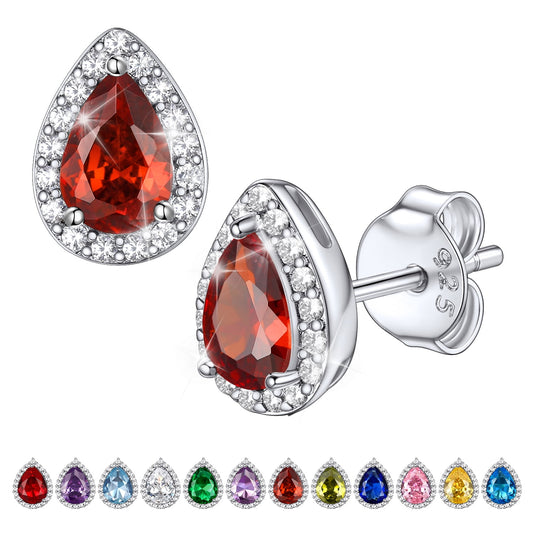 925 Sterling Silver Birthstone Stud Earrings for Women, Sparking July Teardrop Cut Diamond Earrings for Sensitive Ears