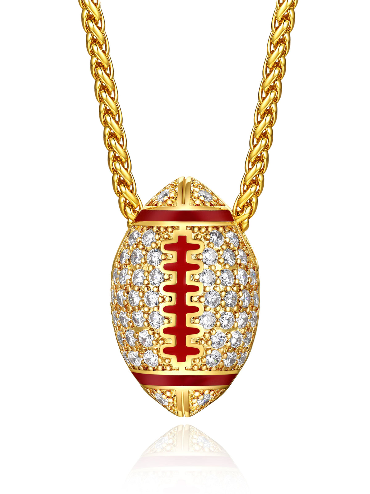 18K Gold-Plated Iced-Out American Football Pendant Necklace