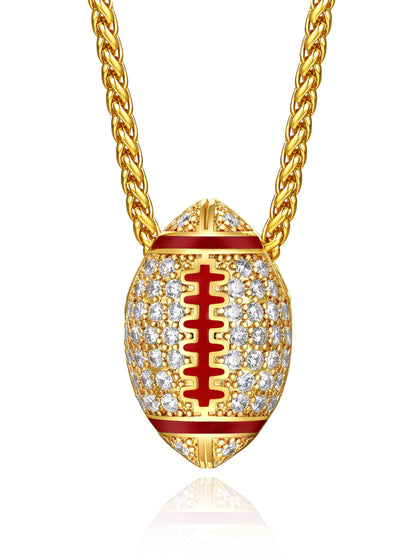 18K Gold-Plated Iced-Out American Football Pendant Necklace