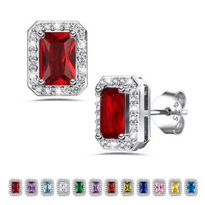 Square Diamond Stud Earrings January Garnet Birthstone Earrings, Sterling Silver Earrings Birthday Jewelry Gift for Women