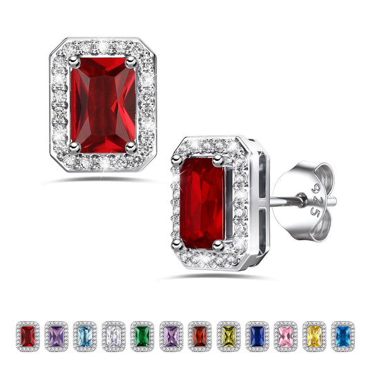 Square Diamond Stud Earrings January Garnet Birthstone Earrings, Sterling Silver Earrings Birthday Jewelry Gift for Women