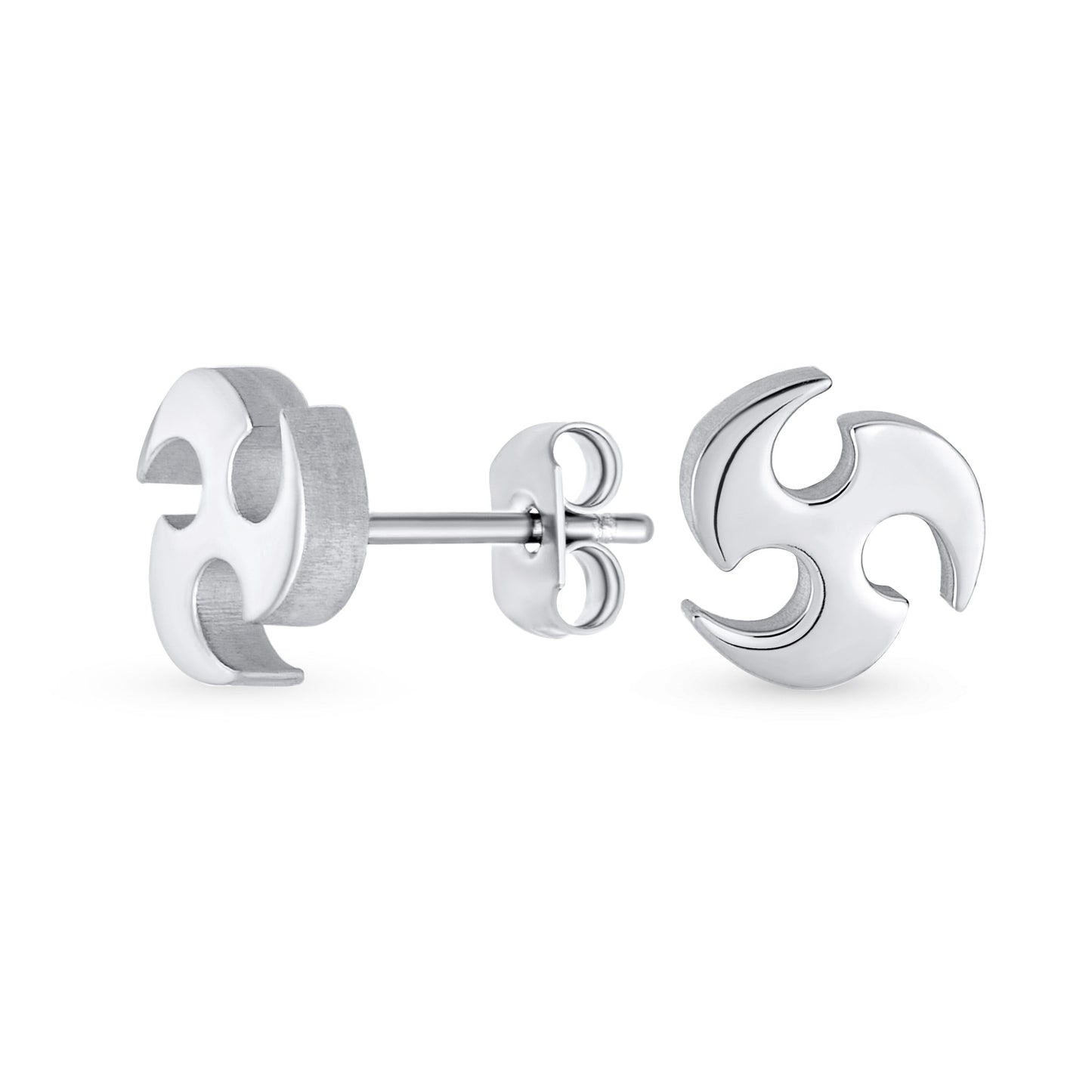 Mens Unisex Tribal Warrior Blade Ninja Star Stud Earrings for Men, Silver & Black Steel