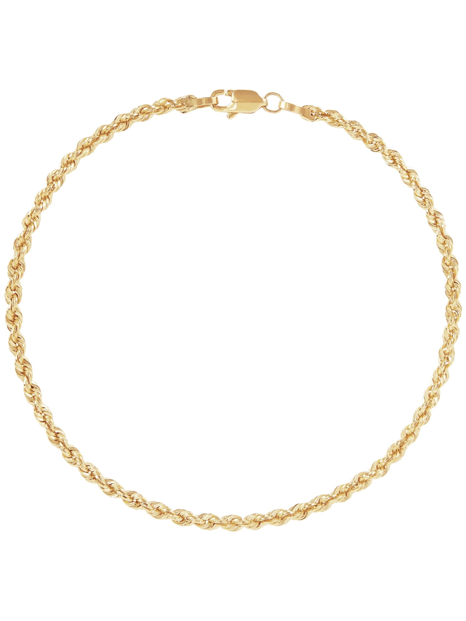 10K Yellow Gold 2.5Mm Glitter Rope Bracelet,7.5"