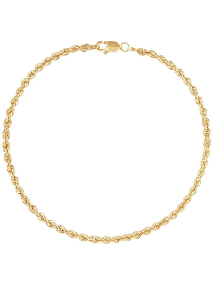 10K Yellow Gold 2.5Mm Glitter Rope Bracelet,7.5"